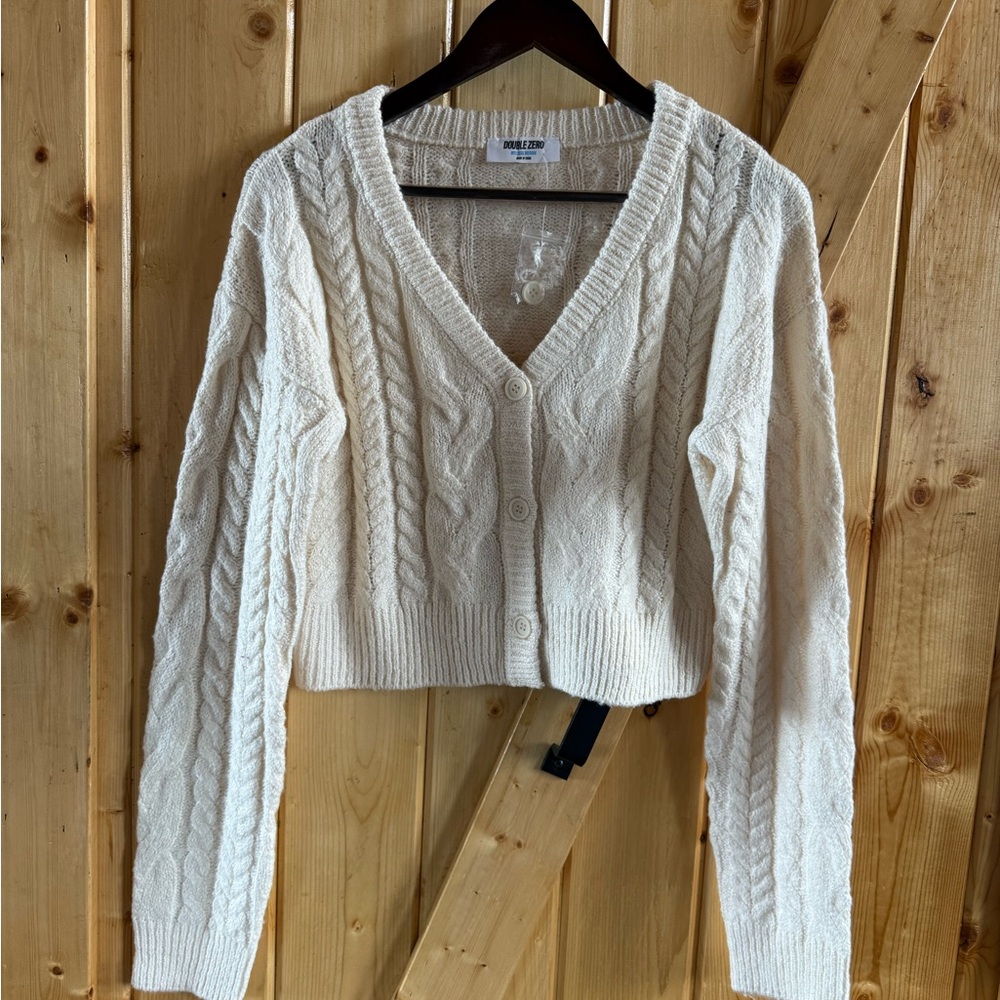 Double Zero Cream Cable Knit Cropped Cardigan